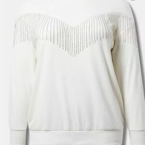 NWT Torrid White Drop Shoulder Rhinestone Fringe Top Size 3X